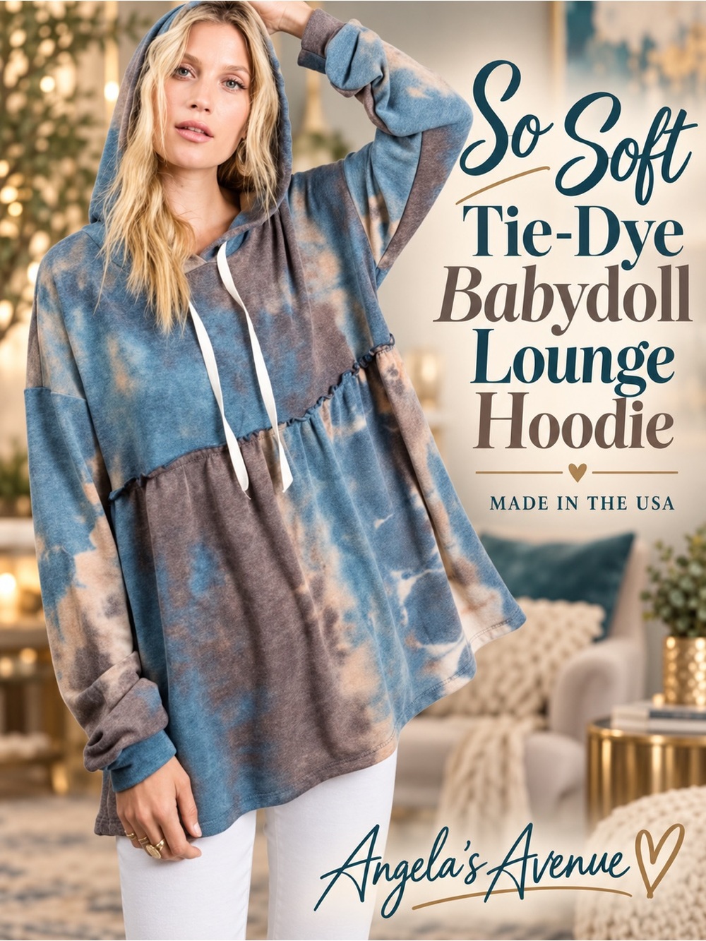 SO SOFT TIE DYE BABYDOLL LOUNGE HOODIE NEW